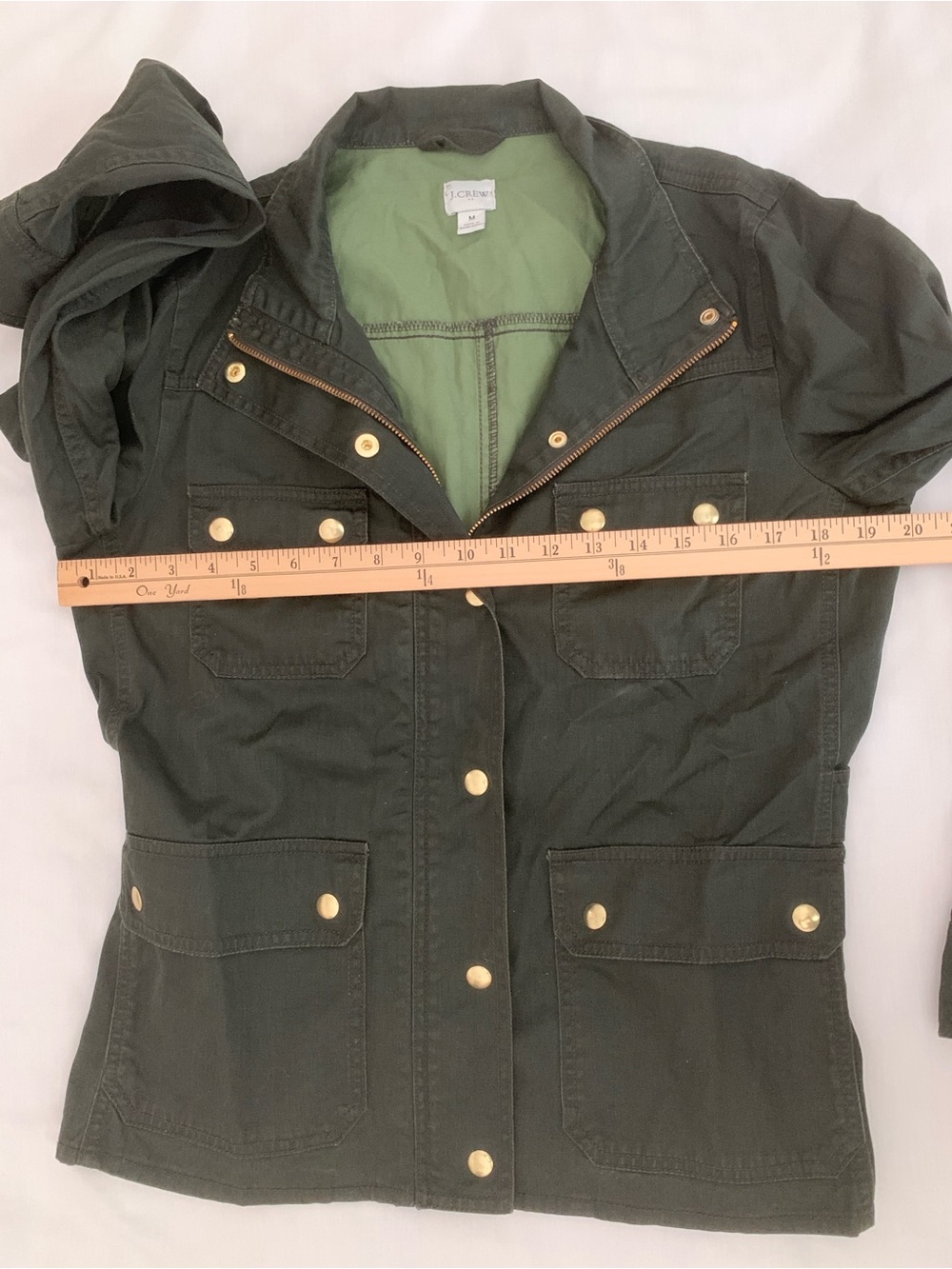 J.Crew Olive Utility Jacket Military Field Coat Gold Snap Cotton Size Medium M - Picture 8 of 13